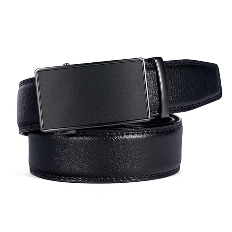 Cinturón de cuero de trinquete negro para hombres de negocios de moda