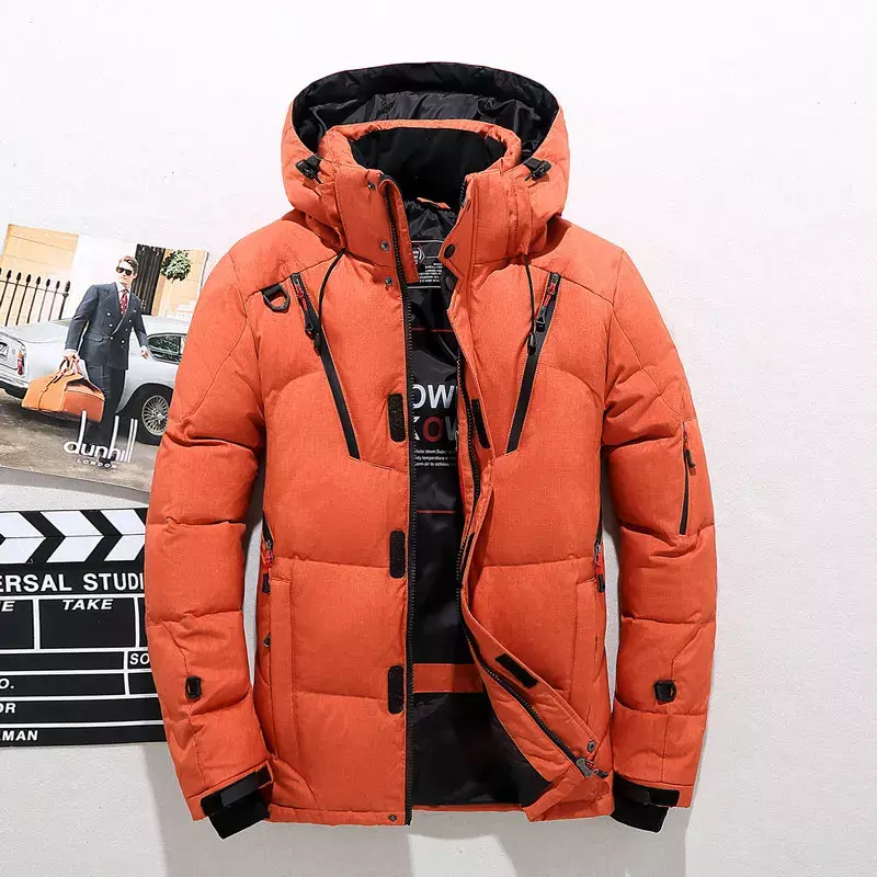 남성용 캐주얼 고품질 코트, 화이트 덕 다운 재킷, 따뜻한 후드, 두꺼운 다운 재킷 코트, 따뜻한 겨울 재킷