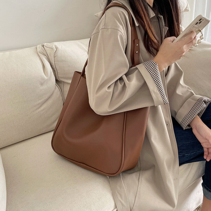 Универсальная женская сумка на плечо, модная однотонная вместительная сумка-тоут из композитного материала для студентов, сумочка-тоут через плечо