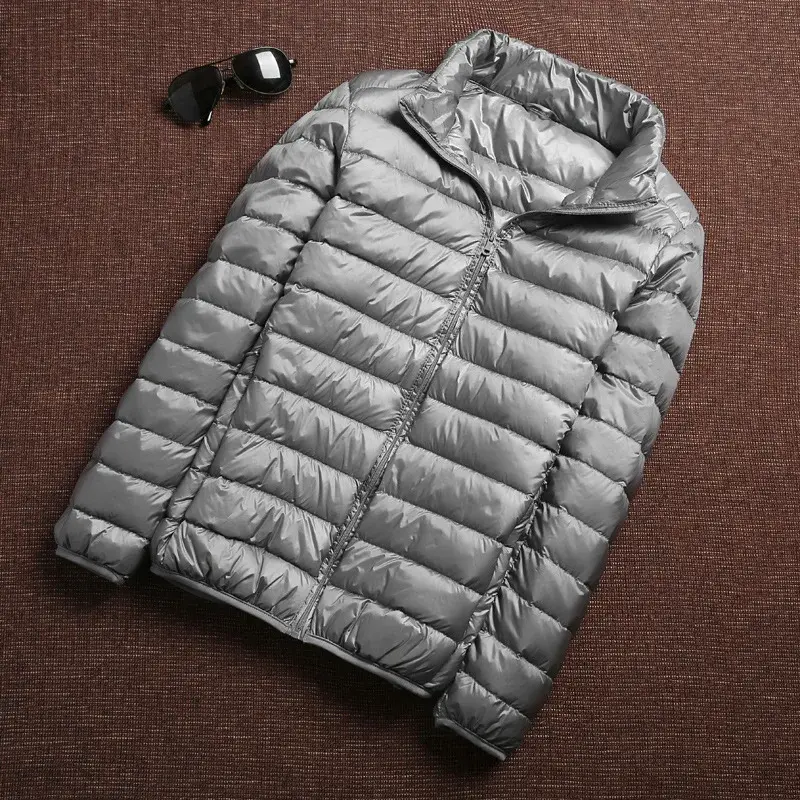 남성용 초경량 덕 다운 재킷, 휴대용 방수 여행 다운 파카, 스탠드 칼라, 얇은 아웃웨어, 가을 겨울 코트