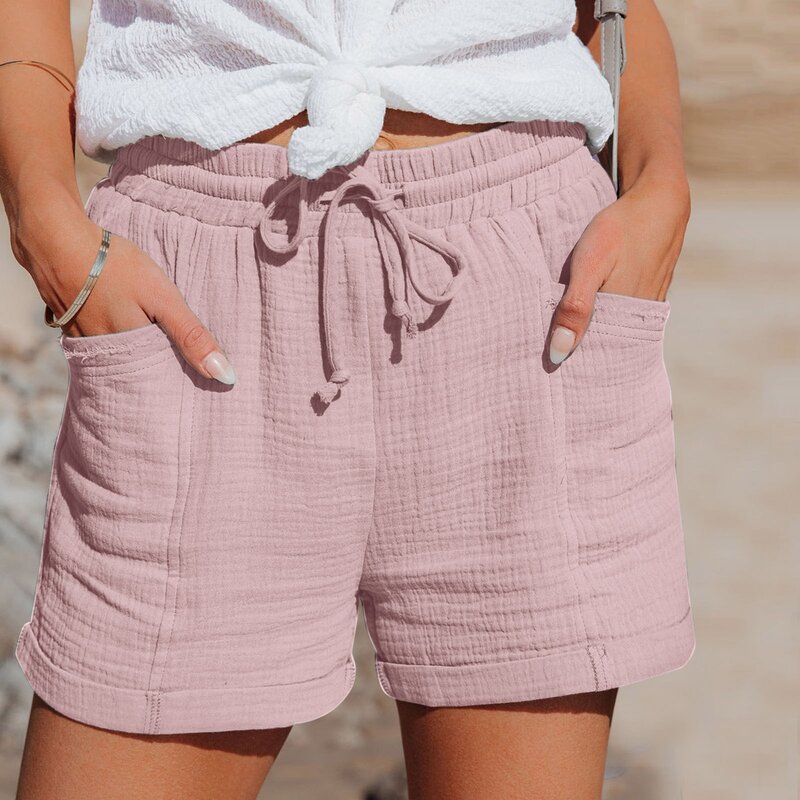 Celana pendek katun Linen kasual musim panas baru mode wanita pakaian pantai pakaian jalanan rumah celana pendek dasar wanita celana olahraga 2024