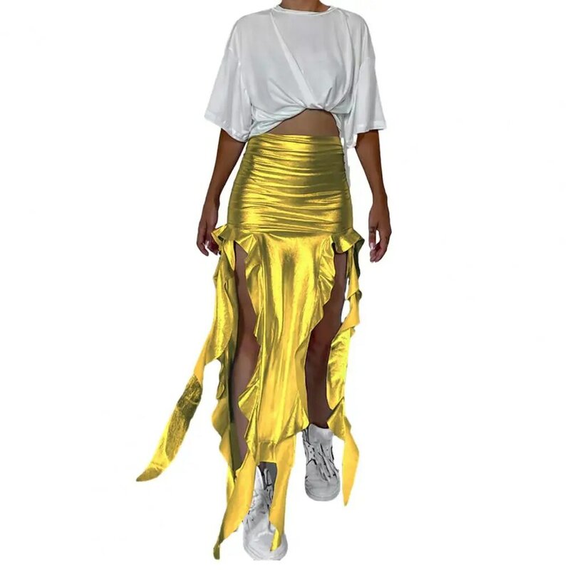 Sexy Women Maxi Skirt High Waist Ruffle Trim Tassel Long Skirt Asymmetric Slim Fit Irregular  Fishtail Skirt