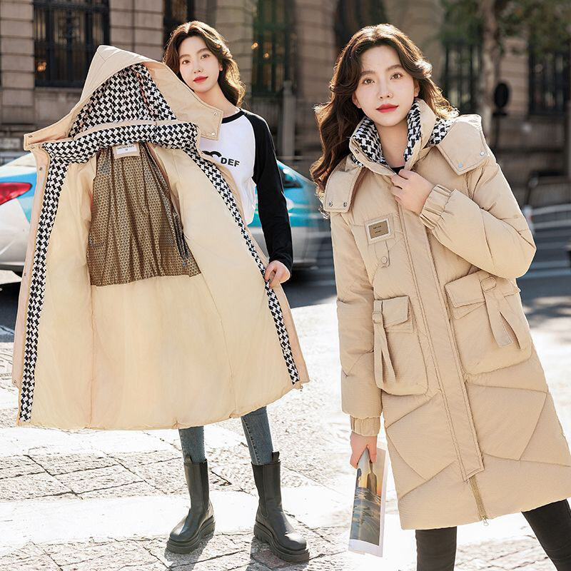 New Women's Graphene Black Gold Down Cotton Coat Long Winter Thick Warm Padded Jacket Female Removable Hooded Parker Overcoat
