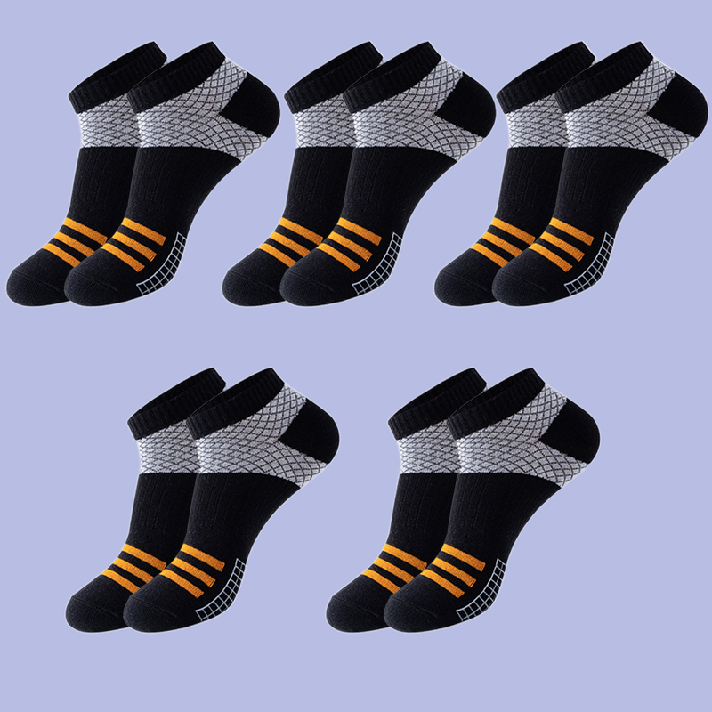 ถุงเท้ากีฬา5คู่ถุงเท้าข้อต่ำของผู้ชายถุงเท้าผ้าคอตตอนใส่กลางแจ้งสำหรับใส่วิ่งออกกำลังกายในฤดูร้อน