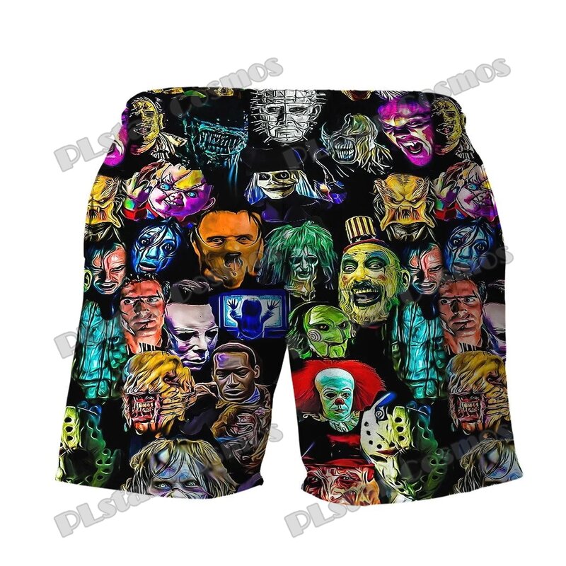 Halloween tous les personnages de films d'horreur 3D partout imprimé hommes Shorts d'été unisexe Casual Street Shorts Polyester DK-42
