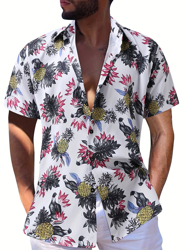 Setelan baju celana pendek pria, baju lengan pendek pantai gaya Hawaii, setelan celana pendek kasual lengan pendek cetakan 3D untuk lelaki