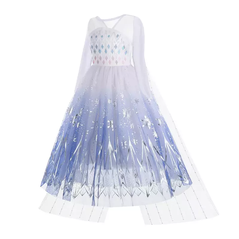 Платье Эльзы для девочек, платье принцессы, Карнавальная одежда, детские костюмы, косплей, белое Сетчатое бальное платье с блестками