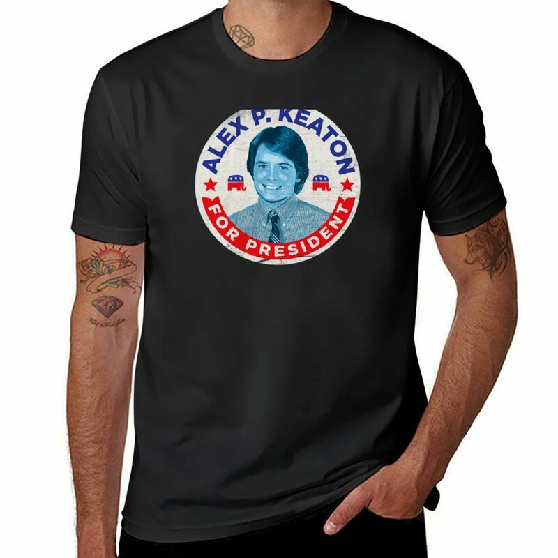 Alex P. T-shirt graphique Keaton For President pour hommes, chemises blanches pour garçons, haut d'été