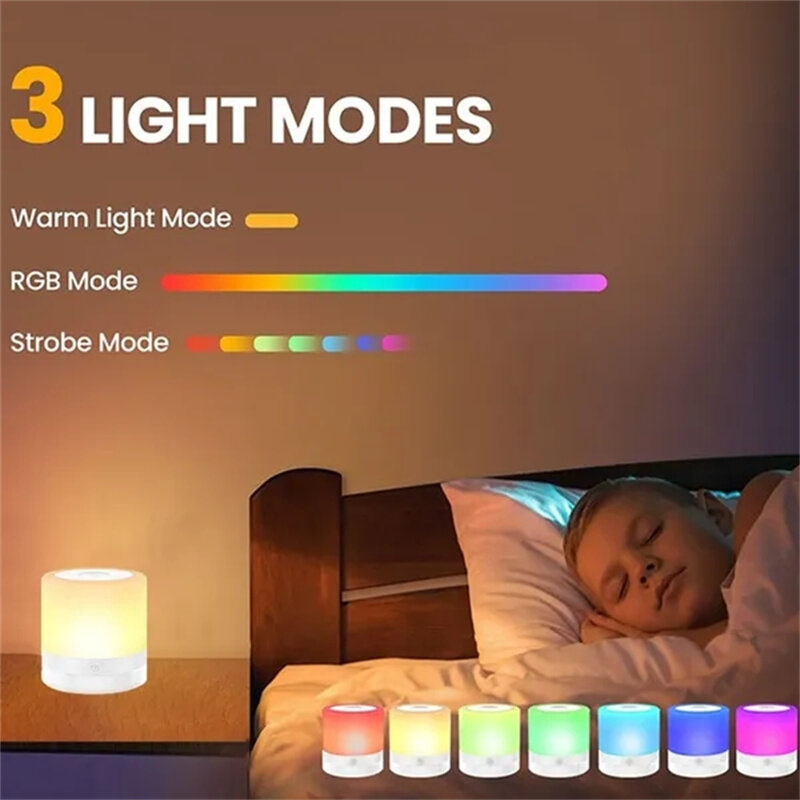 โคมไฟกลางคืนขนาดเล็ก1ชิ้นโคมไฟ LED หลากสีแบบพกพาอัจฉริยะควบคุมด้วยการสัมผัสและ hiasan kamar