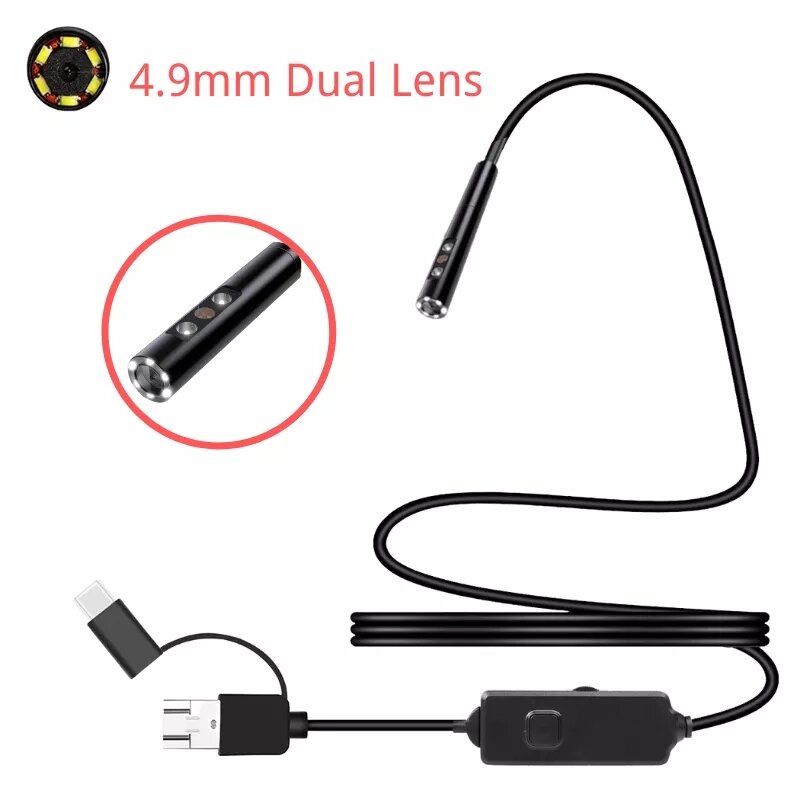 3.9mm endoskop trzy kamery dla androida Smartphone Tablet samochody podwójny obiektyw endoskopowy Mini kamera typu C USB boroskop wideo