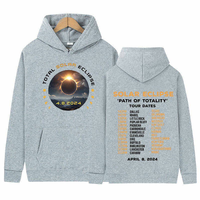 Total Solar Eclipse 2024 April 8th New Hoodie Men Fashion Long Sleeve Pullover Sweatshirt Unisex Casual Clothing Oversized Hoody