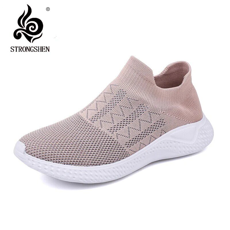 STRONGSHEN Women Shoes Couple Flying Woven Breathable Non-slip Wear-resisting Comfortable Four Seasons Mother Shoes Flat