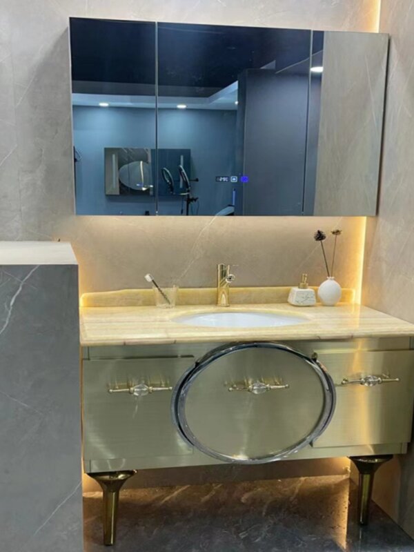 Armário personalizado do banheiro do aço inoxidável, Combinação nórdica, Lavatório da celebridade do Internet, Espelho esperto
