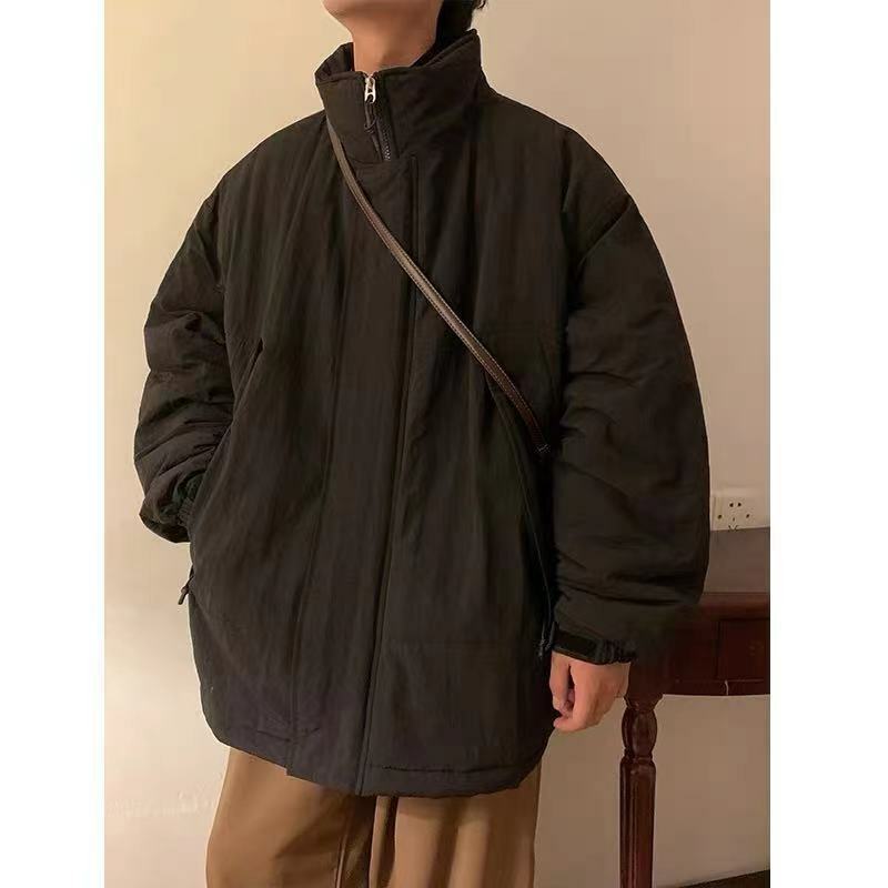 Mantel katun kerah tegak cityboy Jepang jaket merek trendi sederhana warna khaki mantel katun longgar hangat tebal musim dingin pria Atasan y2k