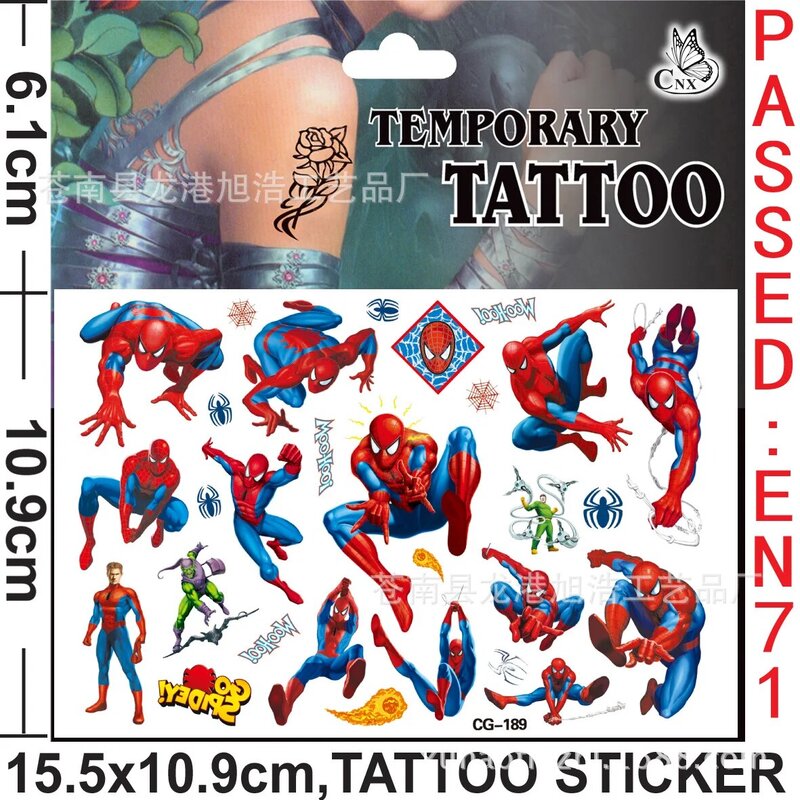 Marvel Spiderman tatuaggio temporaneo capitano Batman accessorio Anime Cosplay adesivo impermeabile decorazioni per feste giocattoli per bambini regalo di compleanno