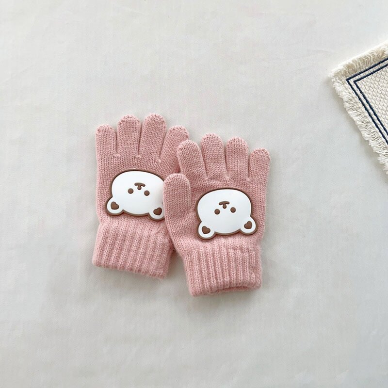Милые детские вязаные перчатки, красочные трикотажные зимние теплые перчатки с рисунком маленького медведя