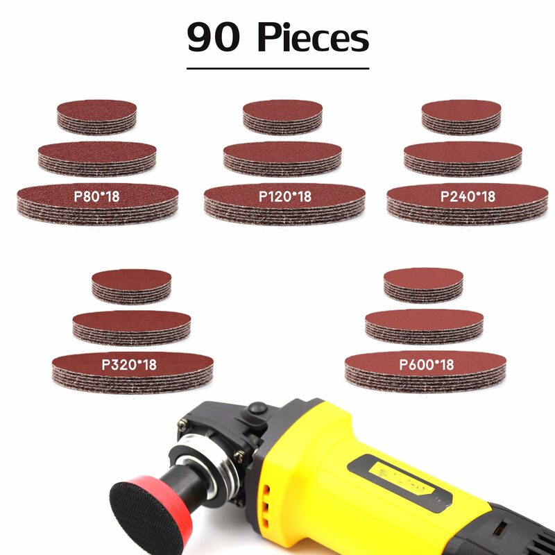 1/ 2/3 Inch Hook&Loop Backing Pad with 90PCS Sanding Discs  Angle Grinder Attachments with 5/8-11 Sanding Pad for Wood Polishing