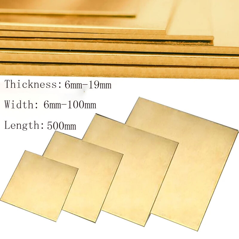 1PCS Length 500mm H59 Brass Flat Bar Plate Strip Thicknesses 6mm-19mm Pure Copper Solid Metal Plates Material