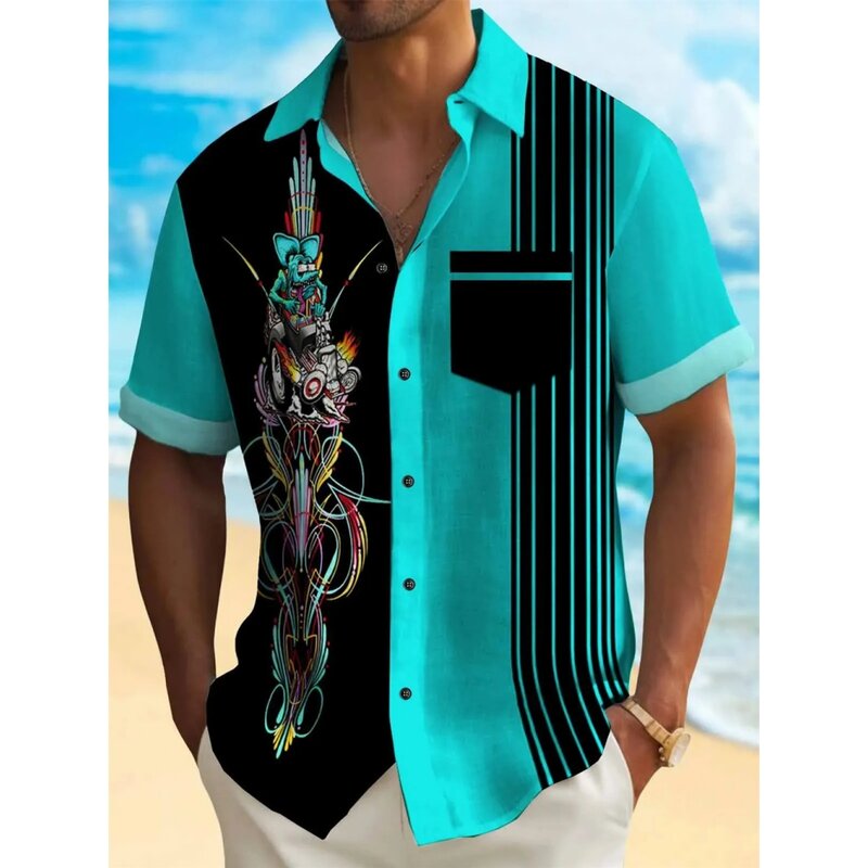 Męska koszula na co dzień koszula hawajska męska letnia 3d Print casualowa koszula z krótkim rękawem dla mężczyzn odzież oddychająca koszule