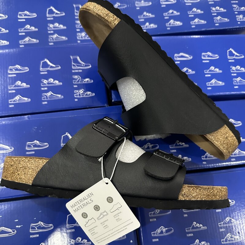 Birken-Zapatillas de corcho de playa para hombre y mujer, sandalias de cuero con doble botón, informales, para verano