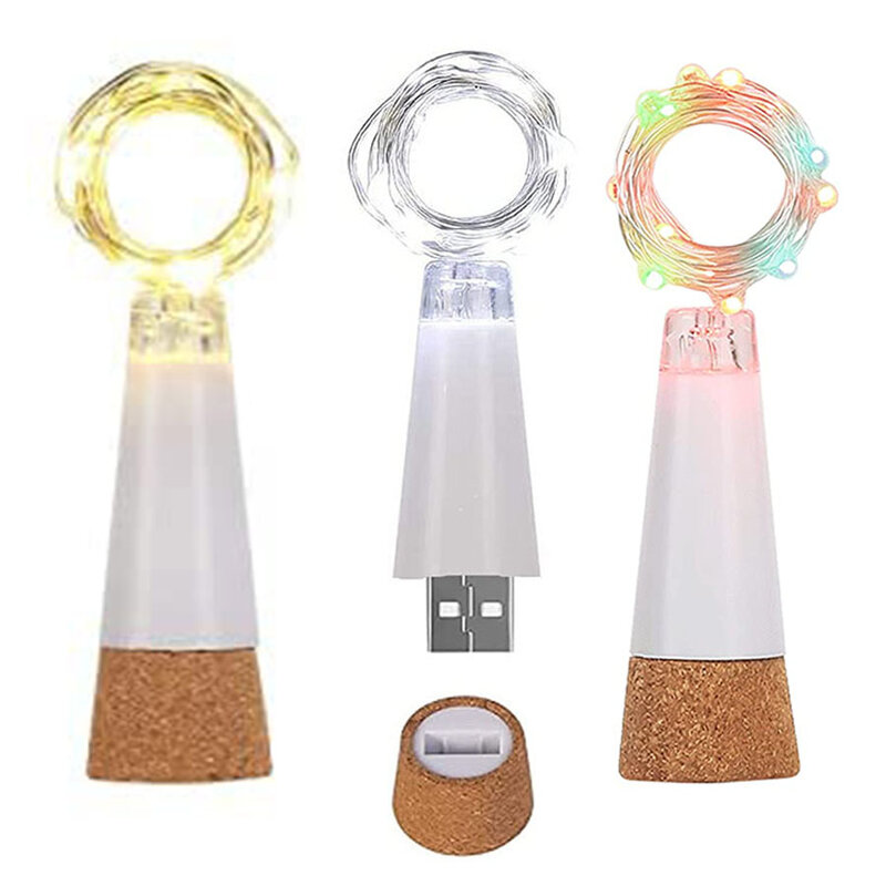 Guirnalda de corcho recargable por USB para botella de vino, luz de hadas para licor, fiesta de Navidad, boda, 2M, 20LED, 1 unidad