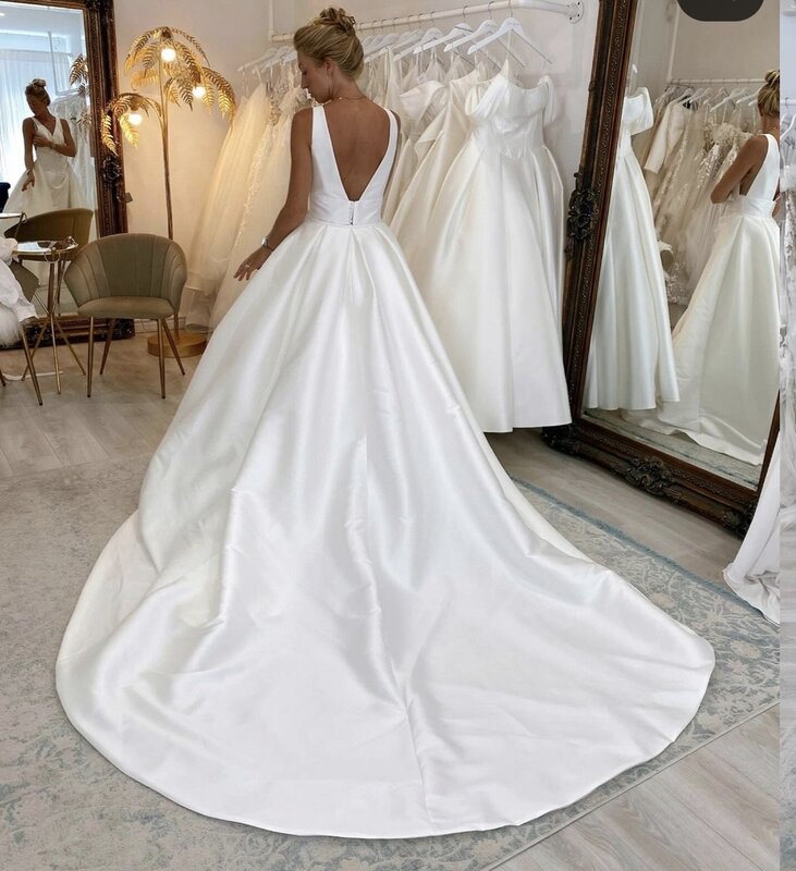 Женское атласное платье с юбкой-годе, элегантное платье с V-образным вырезом и открытой спиной, свадебное платье со съемным разрезом сбоку, 2019