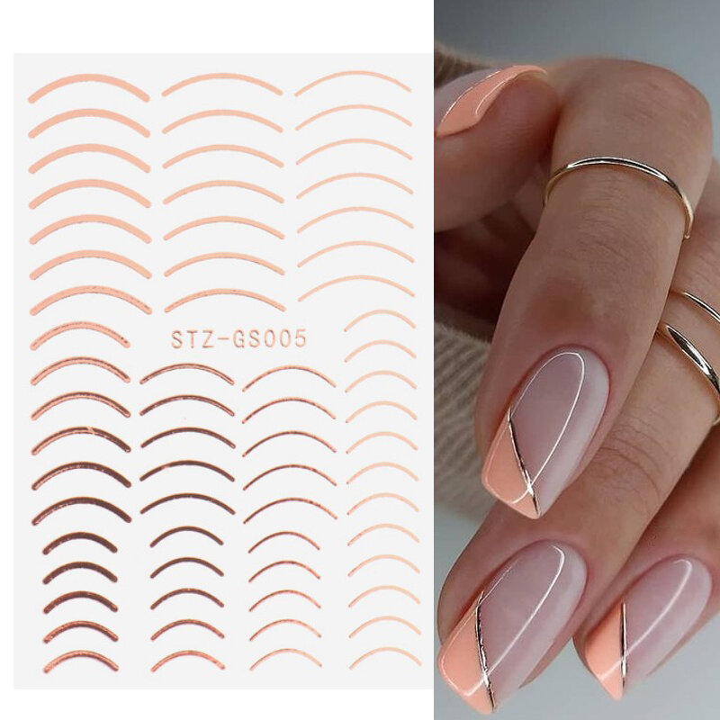 Linee 3D adesivi per unghie linee di strisce in metallo oro rosa fai-da-te lettere decalcomanie Curve cursori per Nail Art decorazioni autoadesive Manicure