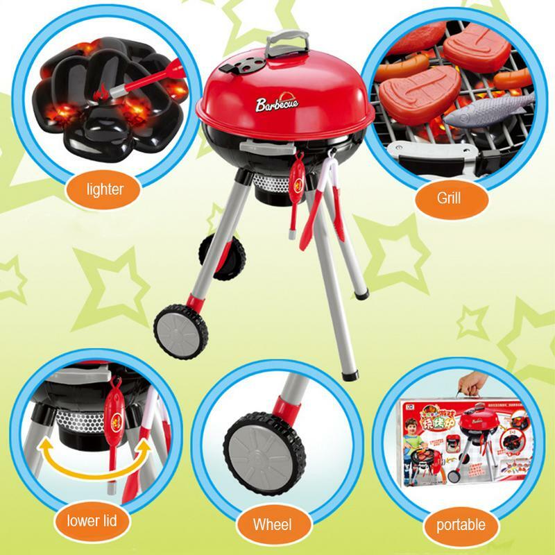 Simulation Kitchen BBQ Toy Set Lighting Sound BBQ Variety Barbecue Cart Play House For Children Pretend Play Role-Play Set
