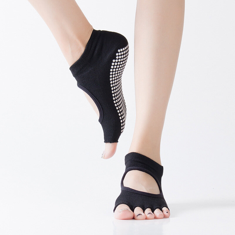 ถุงเท้าโยคะ Comfort จุดกาวห้านิ้วของผู้หญิงถุงเท้ากีฬาโยคะแยกนิ้วพิลาทิสกันลื่นขายส่ง