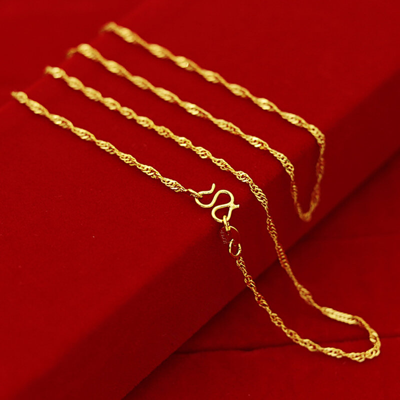 24K Gold Necklace Plating Clavicle Chain Water Wave/ Snake/ Box Chain Charm Choker For Woman Wedding Femme Jewelry
