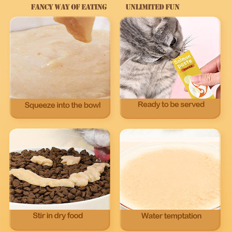 Salmão Frango Atum Cream Snack, Pet Treats, Cat Treat, Comida molhada, Purê de gato trata, Lanche líquido, 15g, Fábrica Atacado