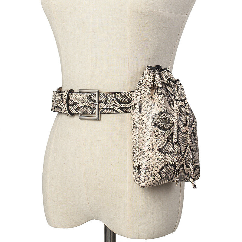 Medieval Snake Pattern Waist Bag With Belt Women's Serpentine Retro PU Leather Coin Purse Shoulder Belt Diagonal Cross Bags