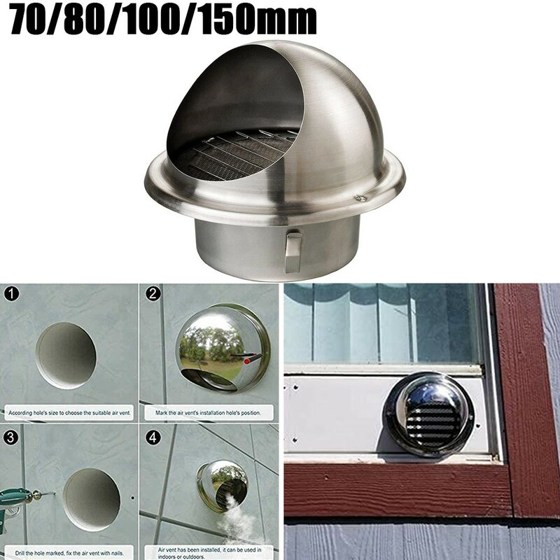 External Air Vent Grille Extractor Home Improvement Kitchen Fans Outlet Vent Wall Brushed Bull Nosed Round Silver