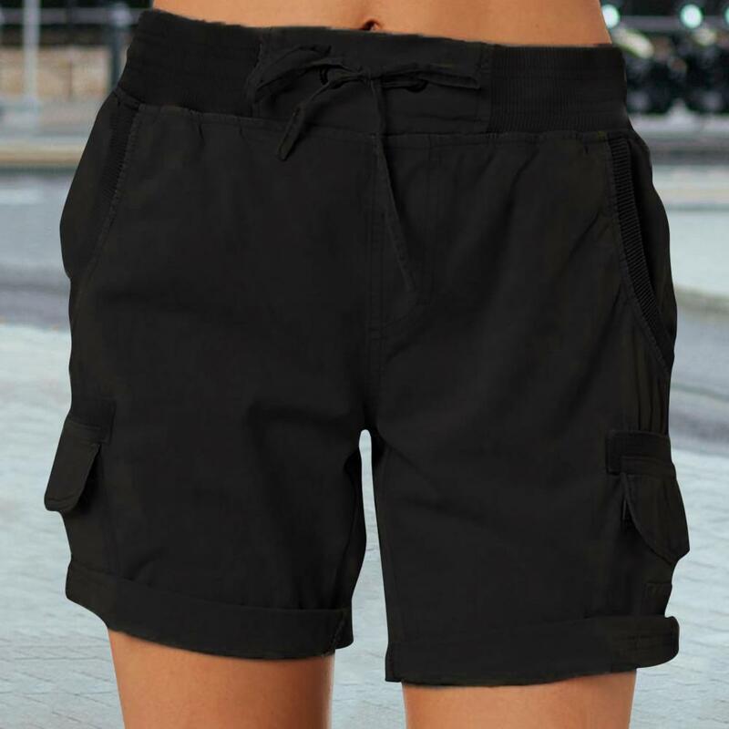 Pantalones cortos de verano para mujer, Shorts con cordón, cintura elástica, bolsillos laterales por encima de la rodilla, pierna ancha