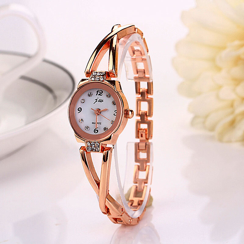 Relógio de pulso de quartzo feminino, pulseira de liga leve feminina, relógio de braçadeira feminina, ouro rosa, quartzo ol, moda