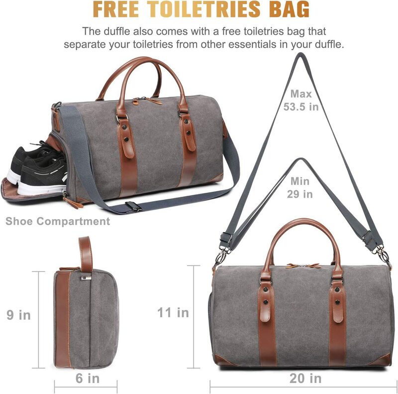 Bolsa de viagem portátil de grande capacidade dobrável de vestuário Duffle para homens Canvas Weekender Overnight Bag Carry On Luggage Coach