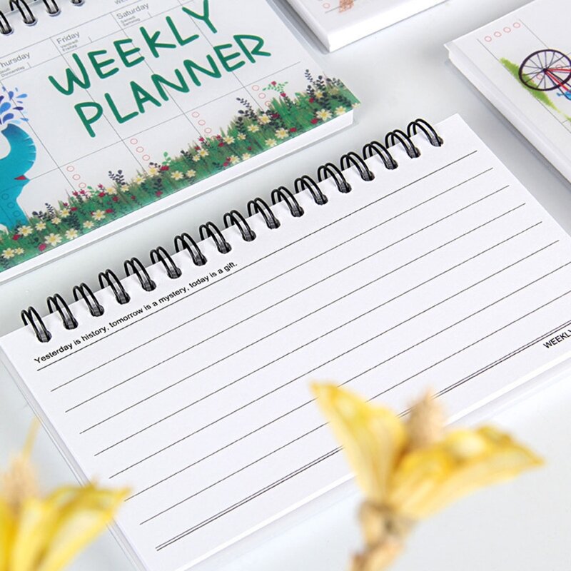 Planificador diario semanal en espiral de dibujos animados, planificador de estudiantes Tearable, página con fecha de 50 hojas