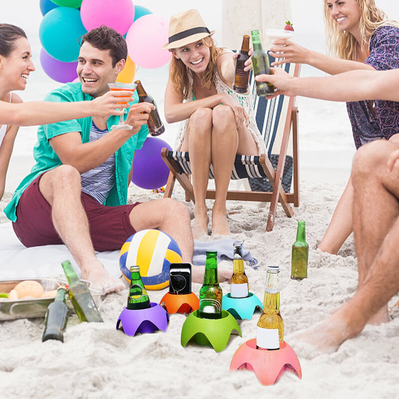 휴가용 해변 액세서리 모래 컵 홀더, 해변 모래 코스터, 여러 가지 빛깔의 음료 컵 홀더, 5 팩