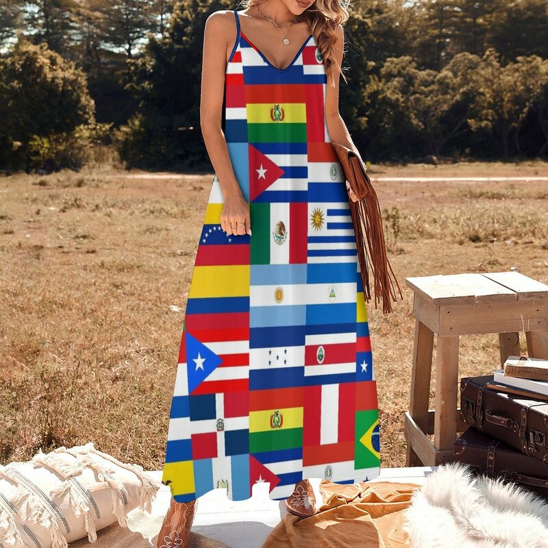Latin americaの旗ノースリーブドレス女性のドレスパーティードレスロングドレス