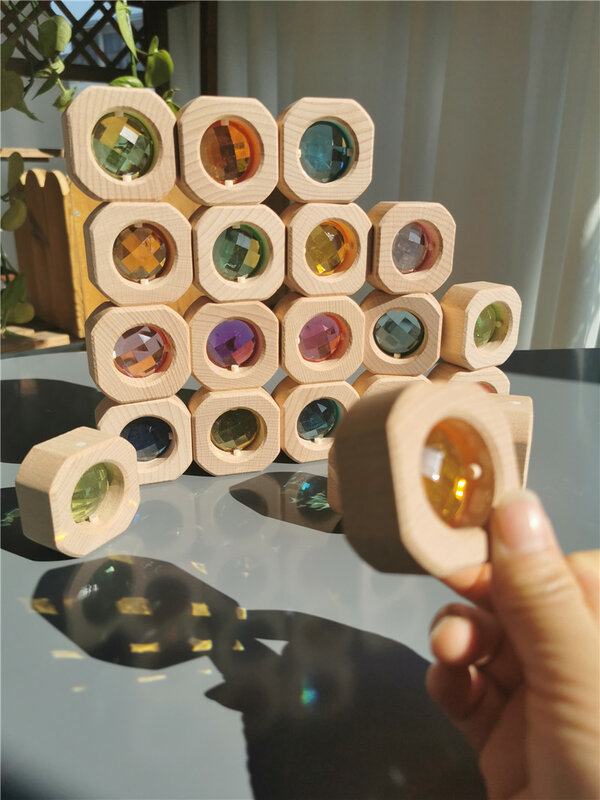 Cubo Lucite de acrílico para niños, bloques de apilamiento de ventana, gemas de calle de Color, piedra Montessori, Juguetes