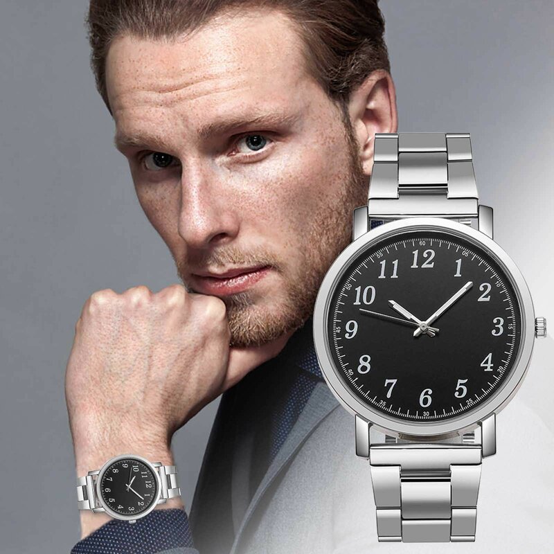 Роскошные мужские кварцевые часы, наручные часы из нержавеющей стали, повседневные мужские часы, круглые деловые наручные часы, мужские часы