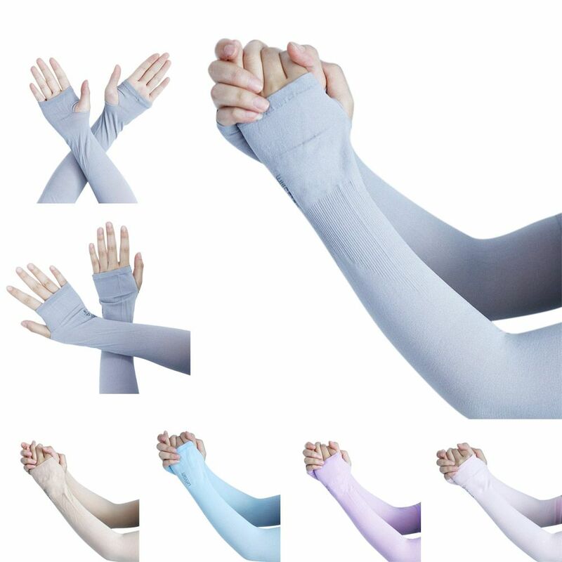 Mangas de braço longo para mulheres, proteção solar UV, capa de mão, luvas de metade do dedo