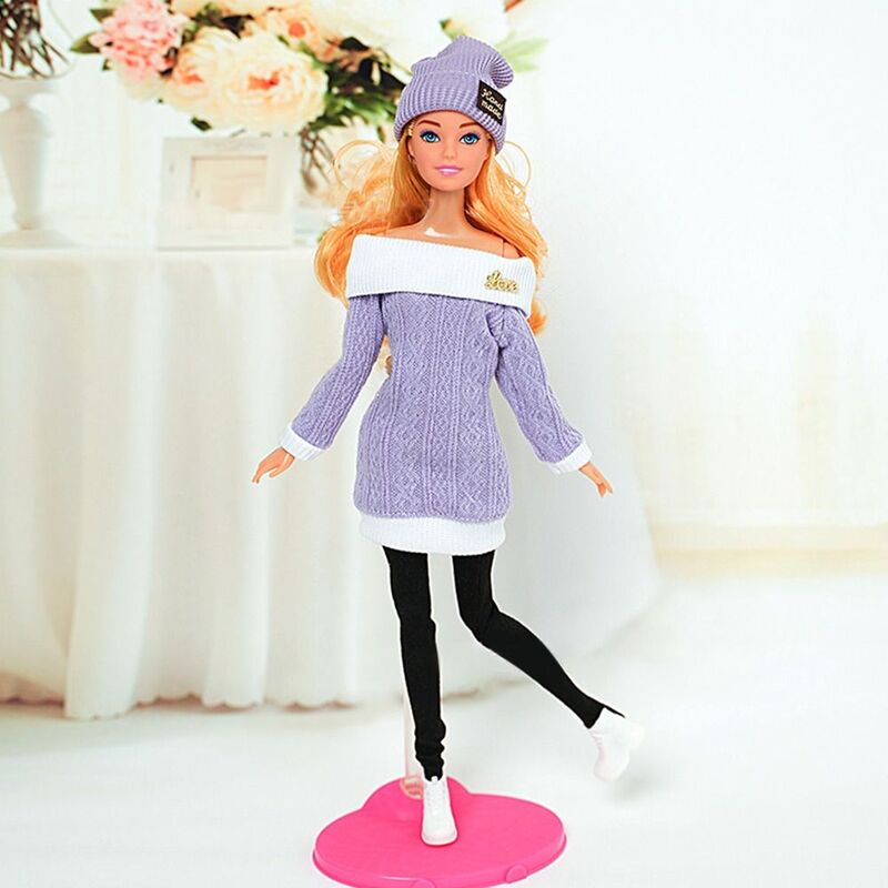 1 Set sweater kasual celana sepatu topi Set untuk 1/6 pakaian musim dingin boneka gadis pakaian Set untuk 29 ~ 32cm aksesoris pakaian boneka