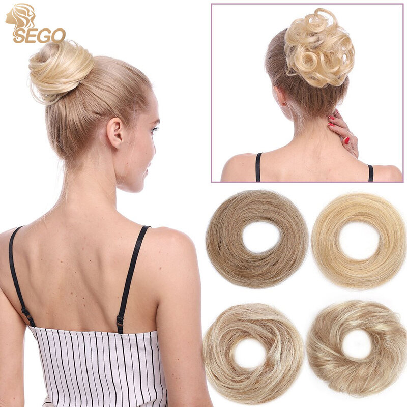 SEGO 100% Human Hair Bun Scrunchies Updos Donut Chignon Hair Extensions Wrap Ponytail Hairpiece Straight&Curly