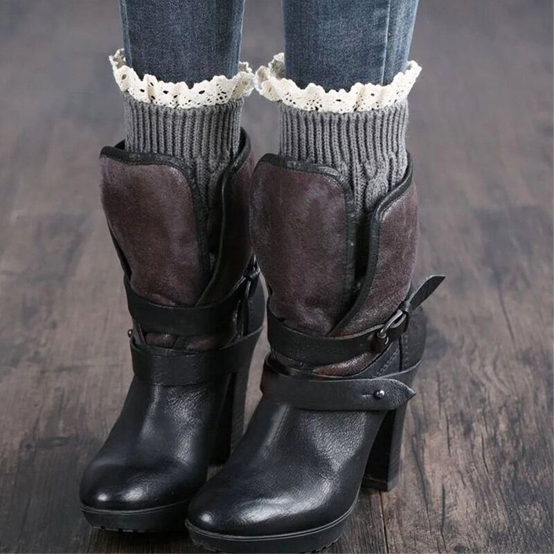 Scaldamuscoli in pizzo calzini invernali caldi elastici per stivali morbidi calzini corti lavorati a maglia da donna