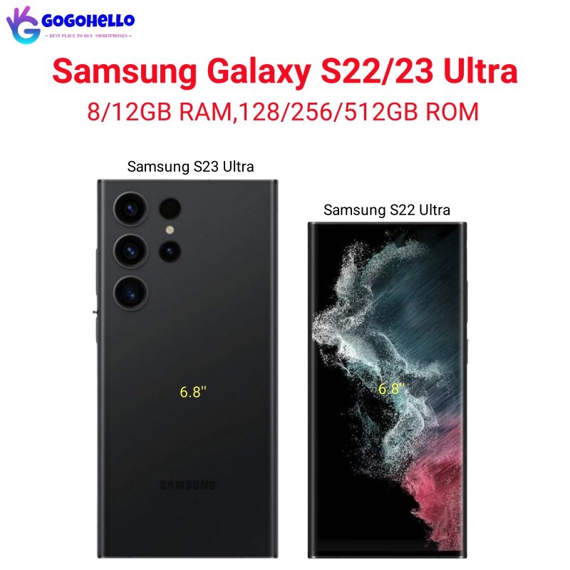 Samsung-Galaxy s22ウルトラロック解除携帯電話、snapdragon 8 gen、オクタコア、6.8インチ、8 GB、12GB RAM、1sim 1eSIM、u、u1、128 GB、256 GB、512GB rom、5g