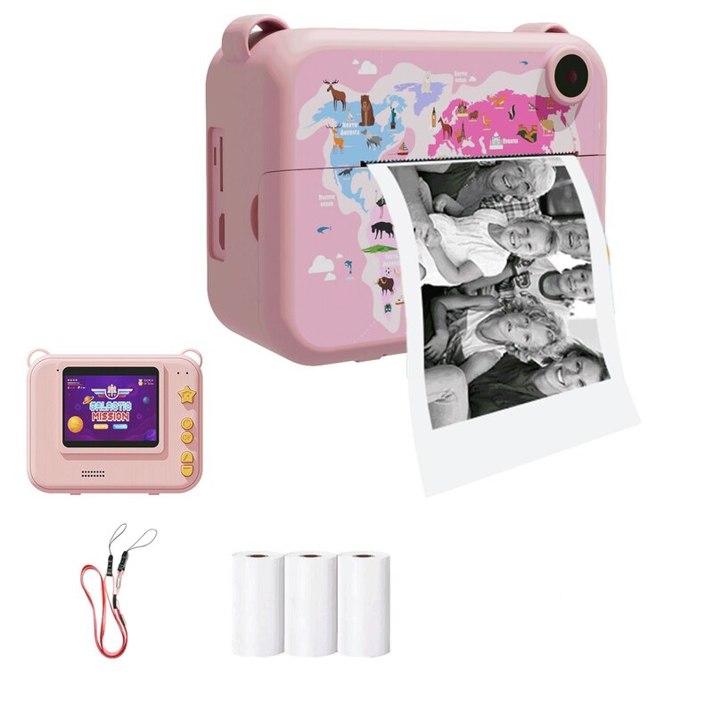 Digital Instant Print Câmera fotográfica para crianças, gravador de vídeo, mini impressora térmica, presente de aniversário educacional para crianças