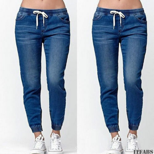Calça jogger casual feminina, jeans skinny sexy elásticos, leggings lápis, cintura alta, calça jeans com cordão, 2021