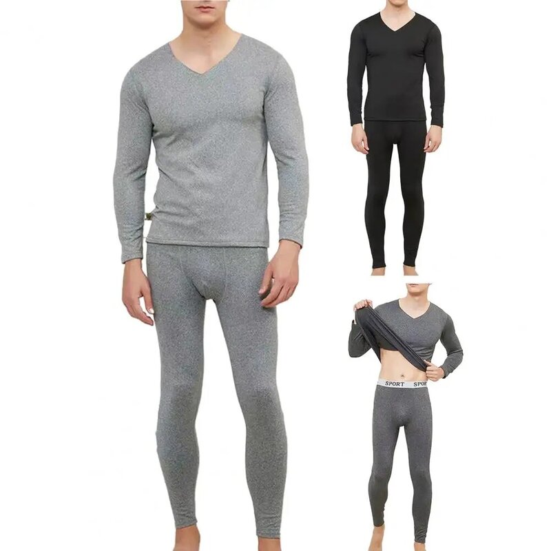 Комплект мужского зимнего термобелья из 2 предметов, эластичные флисовые штаны, утепленная Домашняя одежда, Пижамные брюки
