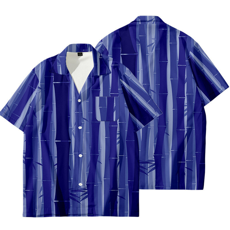 بلوزة الرجال هاواي مقلمة مطبوعة بأكمام قصيرة ، قميص طية صدر غير رسمي ، ملابس الشارع ، أزياء الهيب هوب للعطلات ، مصمم